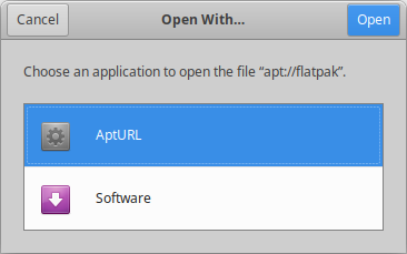 Firefox users may see the  dialog first. Select AptURL and then continue with your installation.