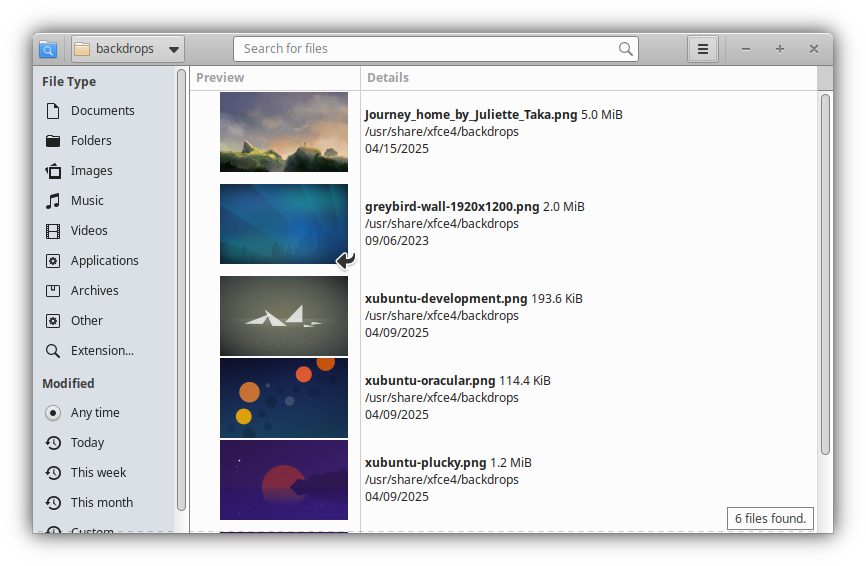 A screenshot of the Catfish File Search application window.