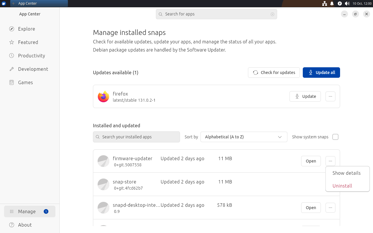 The App Center can now uninstall snap packages directly from the Manage page.
