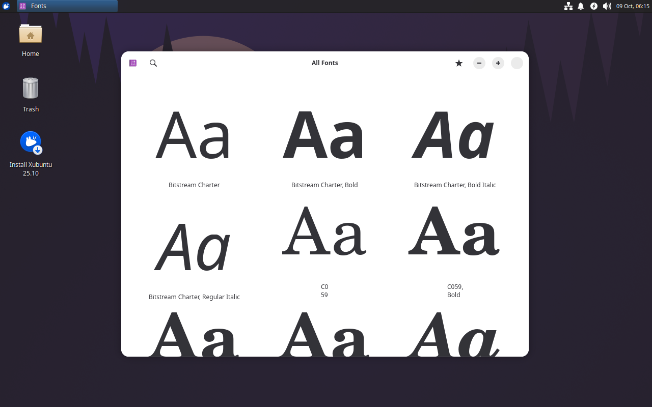 The Fonts app is pictured. The window close button is missing the cross icon.