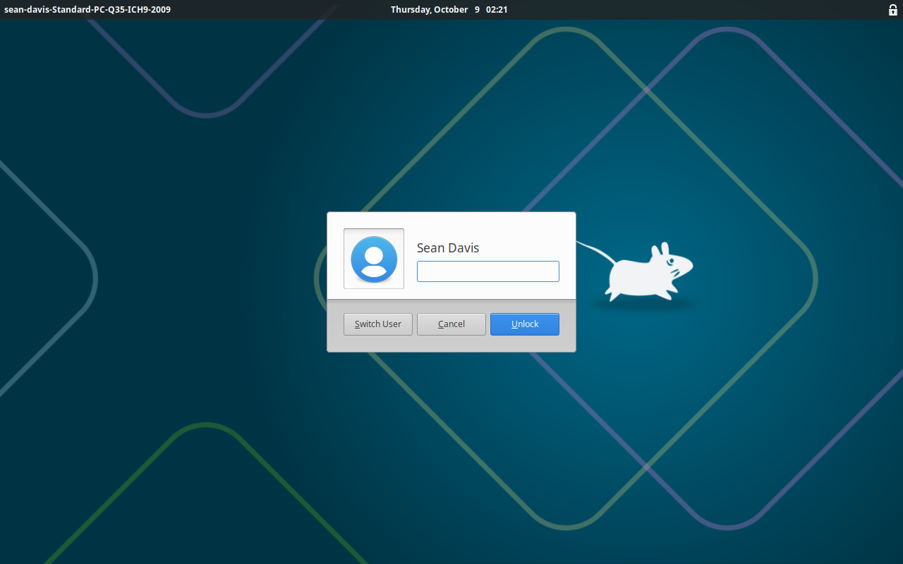 A screenshot of the Xubuntu lock screen with the Xfce default wallpaper in the background.