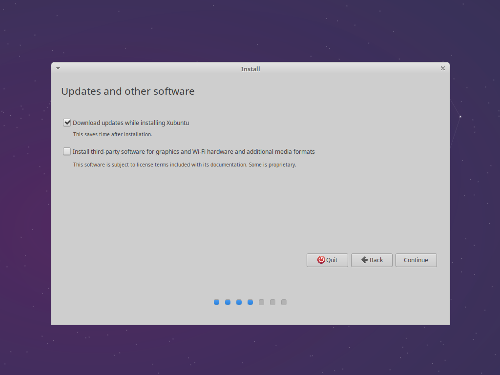 Select installation options for updates and other software.