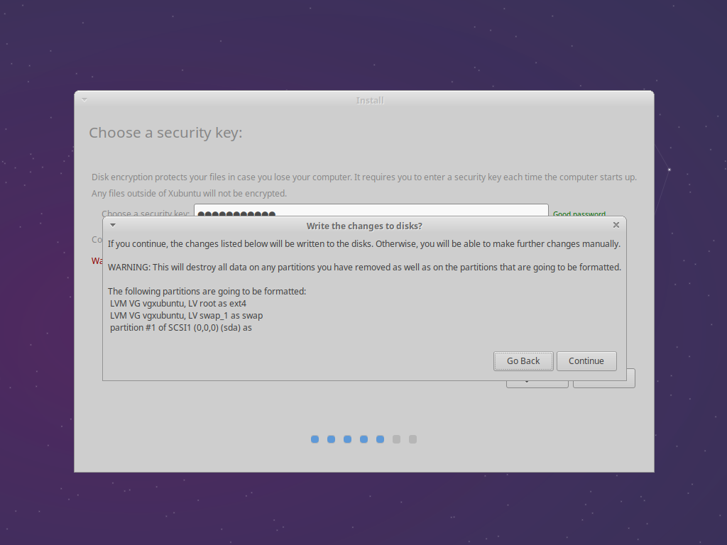 Once you've finished entering the installation details, a confirmation dialog is displayed.