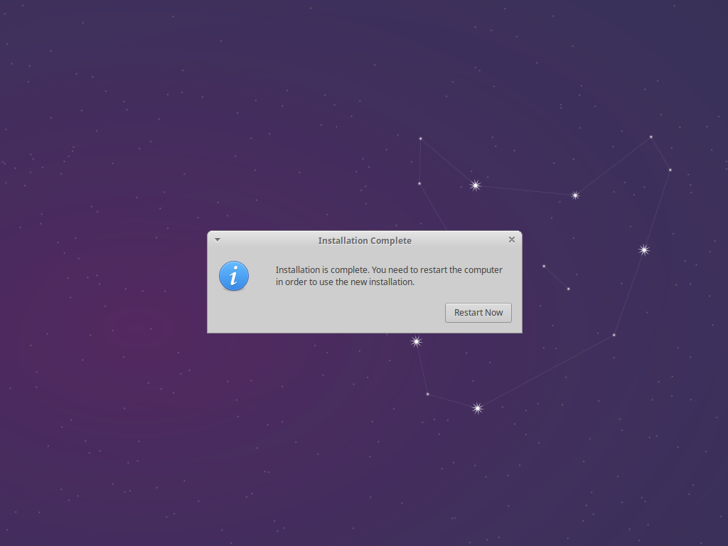 Once installation is complete, a confirmation dialog is displayed.