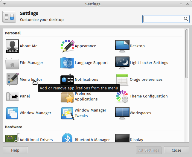 MenuLibre is integrated with the Xfce settings manager.